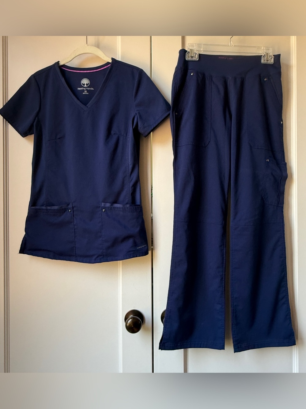 Healing Hands Purple Label Juliet Scrub Top & Tori Yoga Scrub Pants Set - Navy